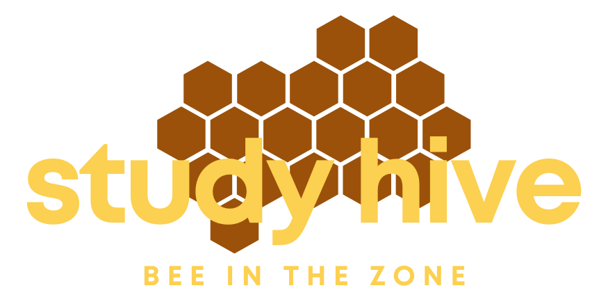 Study Hive logo with honeycomb design and slogan 'Bee in the Zone'